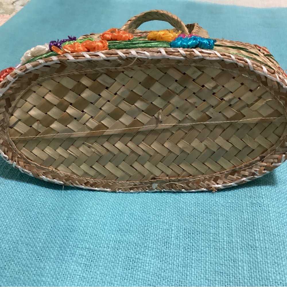 Vintage Bahamas Straw Woven Summer Flower Purse/Bag - Picture 5 of 8